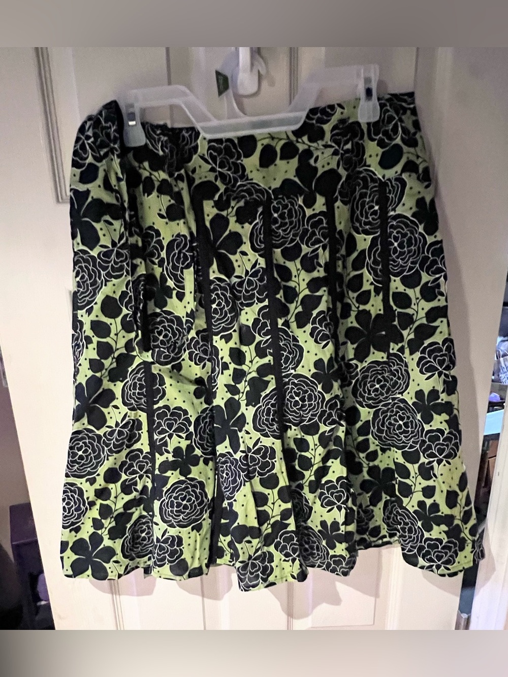 Apt. 9 Black Floral on Lime Green Circle Skater Skirt